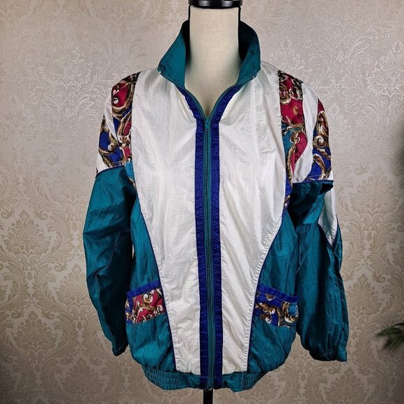 Bolo Spirit Size Small 80s Style Windbreaker Jacket Green White Colorful Detail - Picture 6 of 13